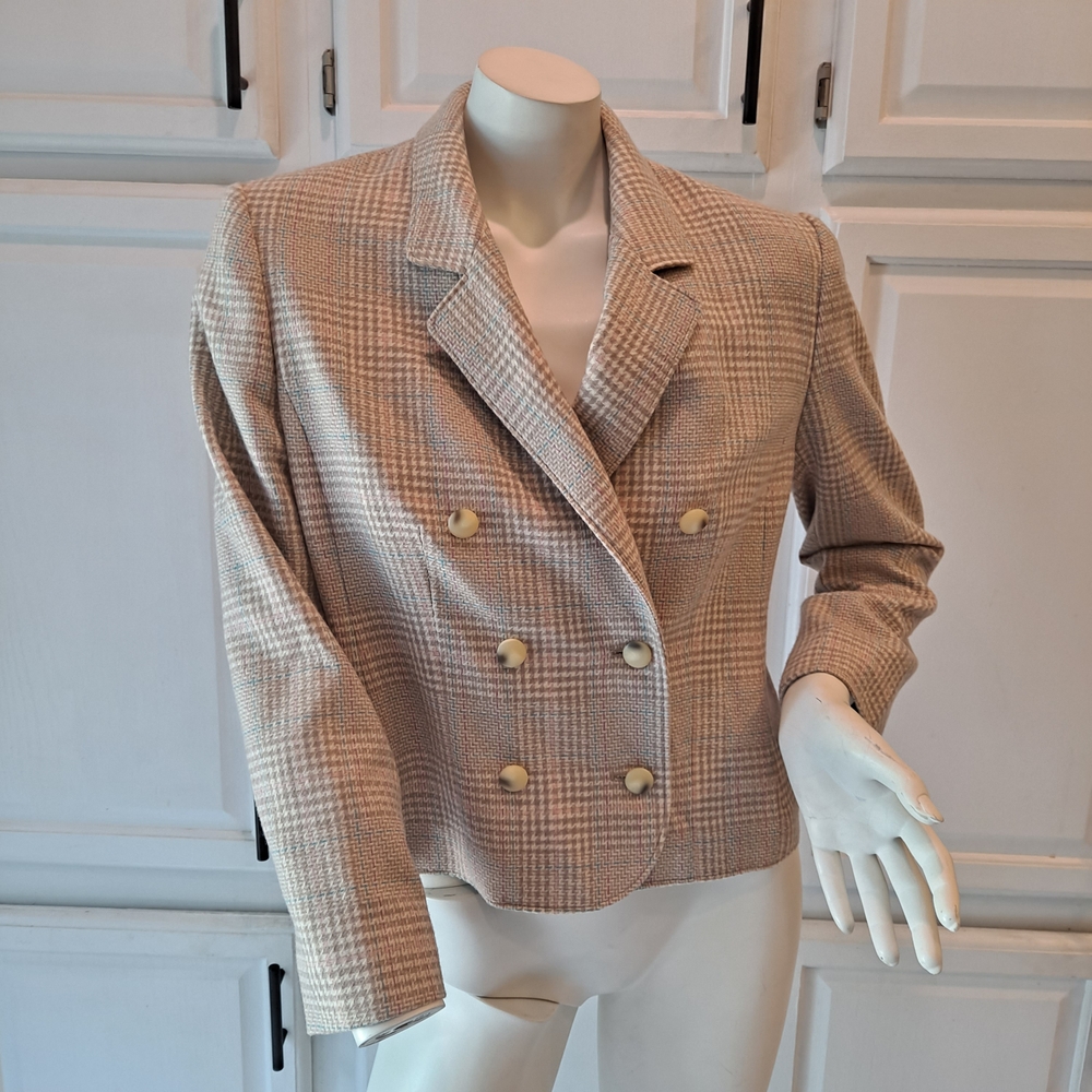 Pendleton Cream Plaid Double-Breasted Blazer